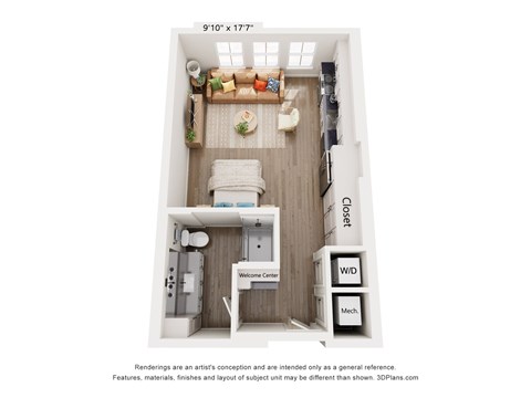 Floor plan for studio, 1 bath, 520 sqft